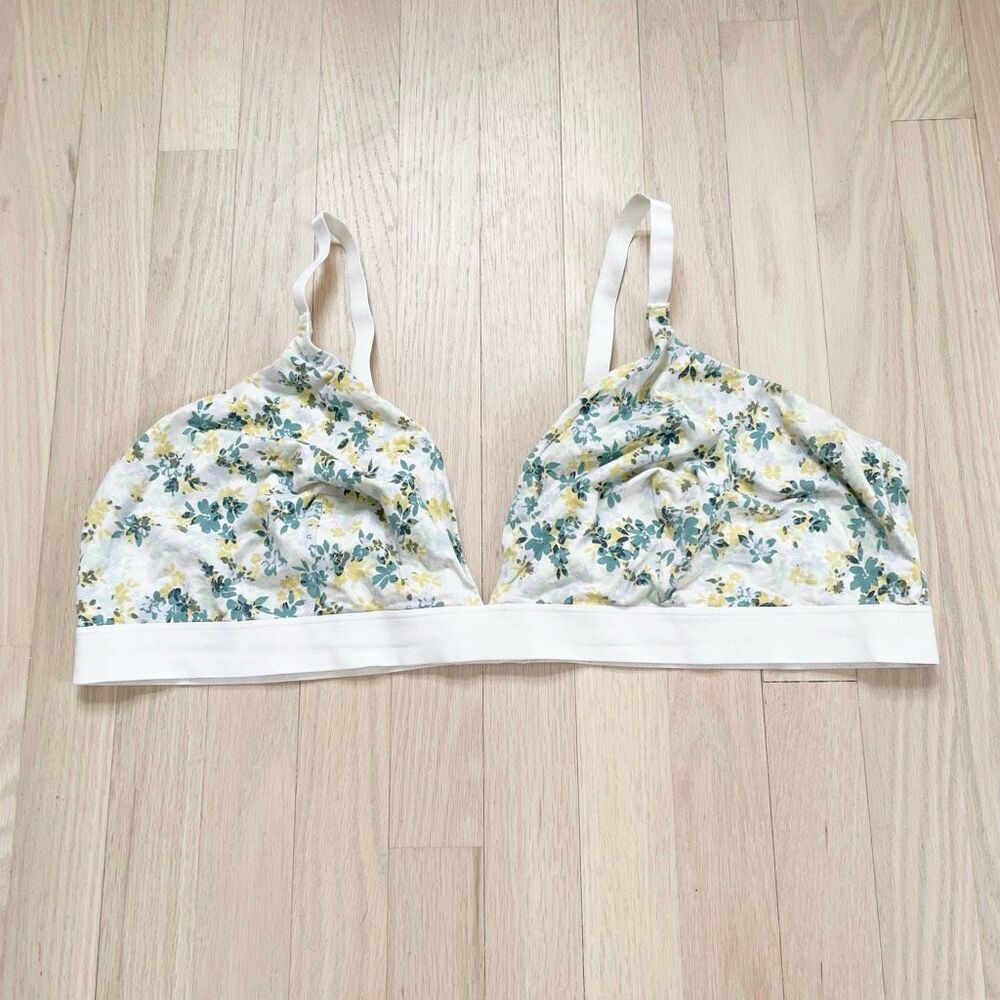 Old Navy 4X cotton modal floral bra white green yellow soft comfort